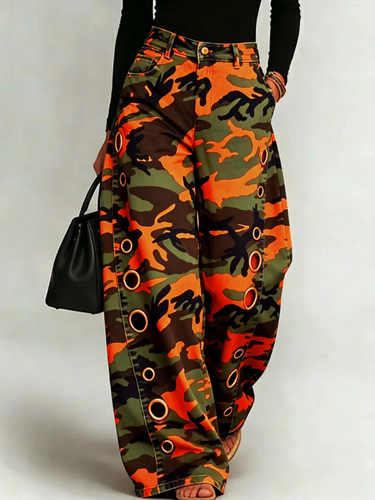 8782 2026 New Summer Camouflage Women Pants, Loose-Fitting Straight Leg, Mid Waist, Zipper Fly, Casual Style, All Seasons