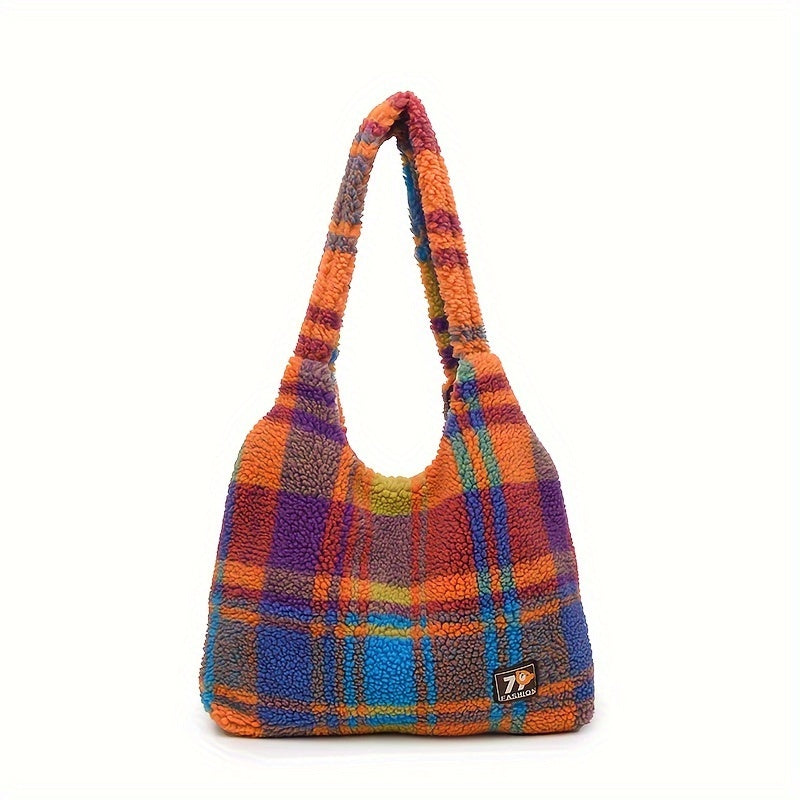 Colorful Checkered Plush Tote Bag