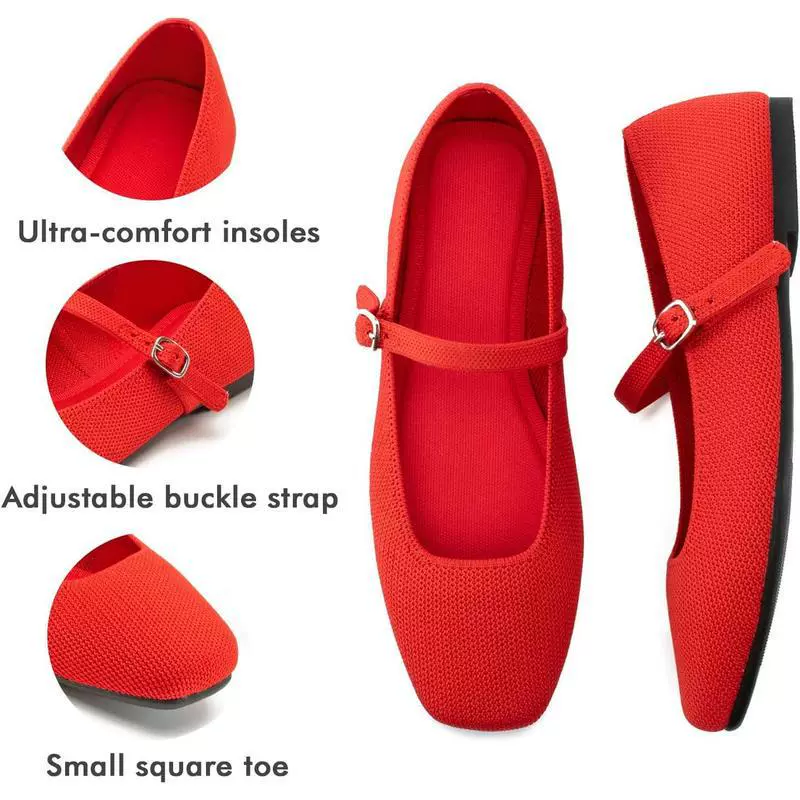 FlexStep™ Knit Mary Jane Flats – Square Toe Comfort Shoes for Women