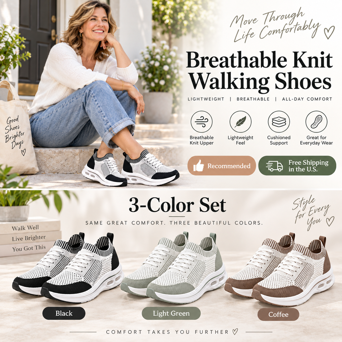 Women’s Breathable Knit Walking Shoes – Lightweight & Supportive Comfort