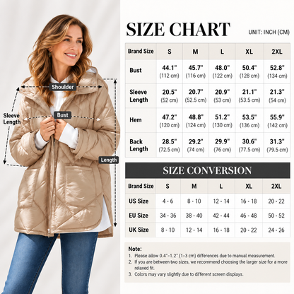 Womens Quilted Puffer Jacket Hooded Winter Coat Lightweight Jacket
