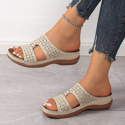 New Summer Hollow Breathable Sandals for Women, Comfortable Flat Slip-Ons