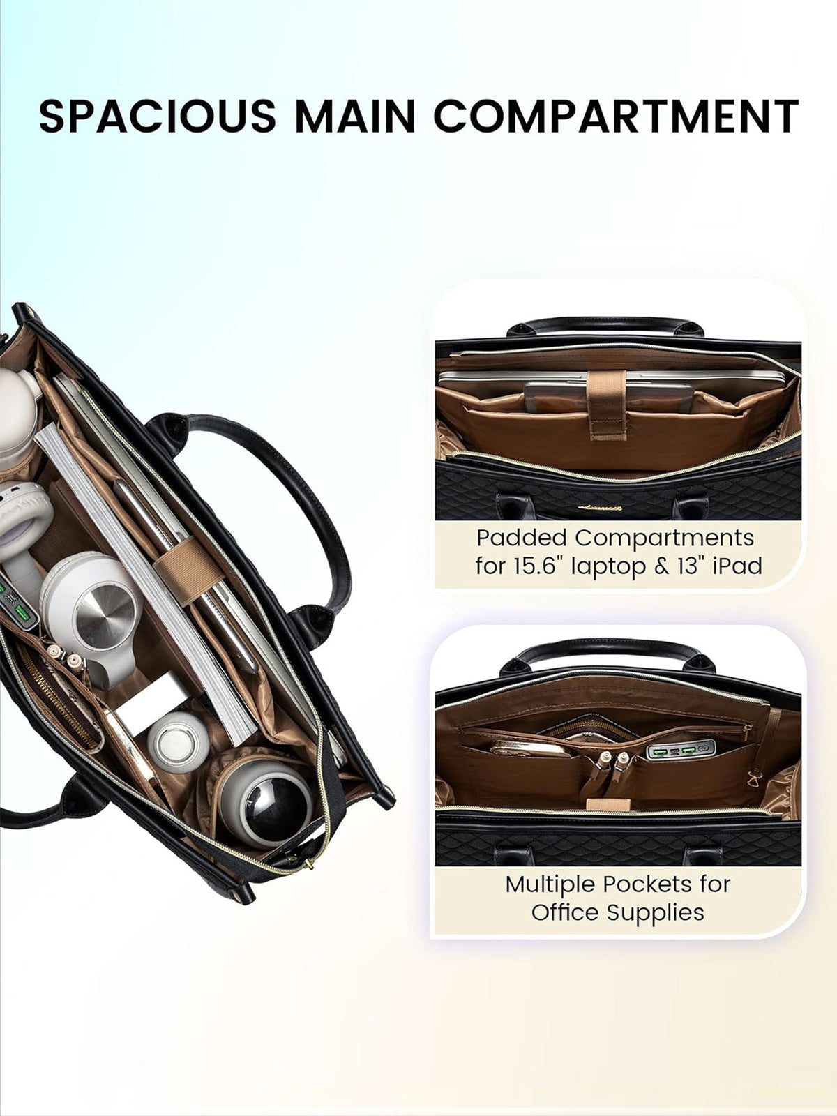 2 Pcs Quilted Laptop Tote Bag, 15.6" 17"