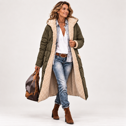 Women's Winter Fleece Warm Long Coats Sherpa Faux Fur,Hooded Neck,Long Sleeve,Zip Up Pockets,Oversized Loose Fit,Trendy Puffer Down Jacket,Fall Fashion Clothing