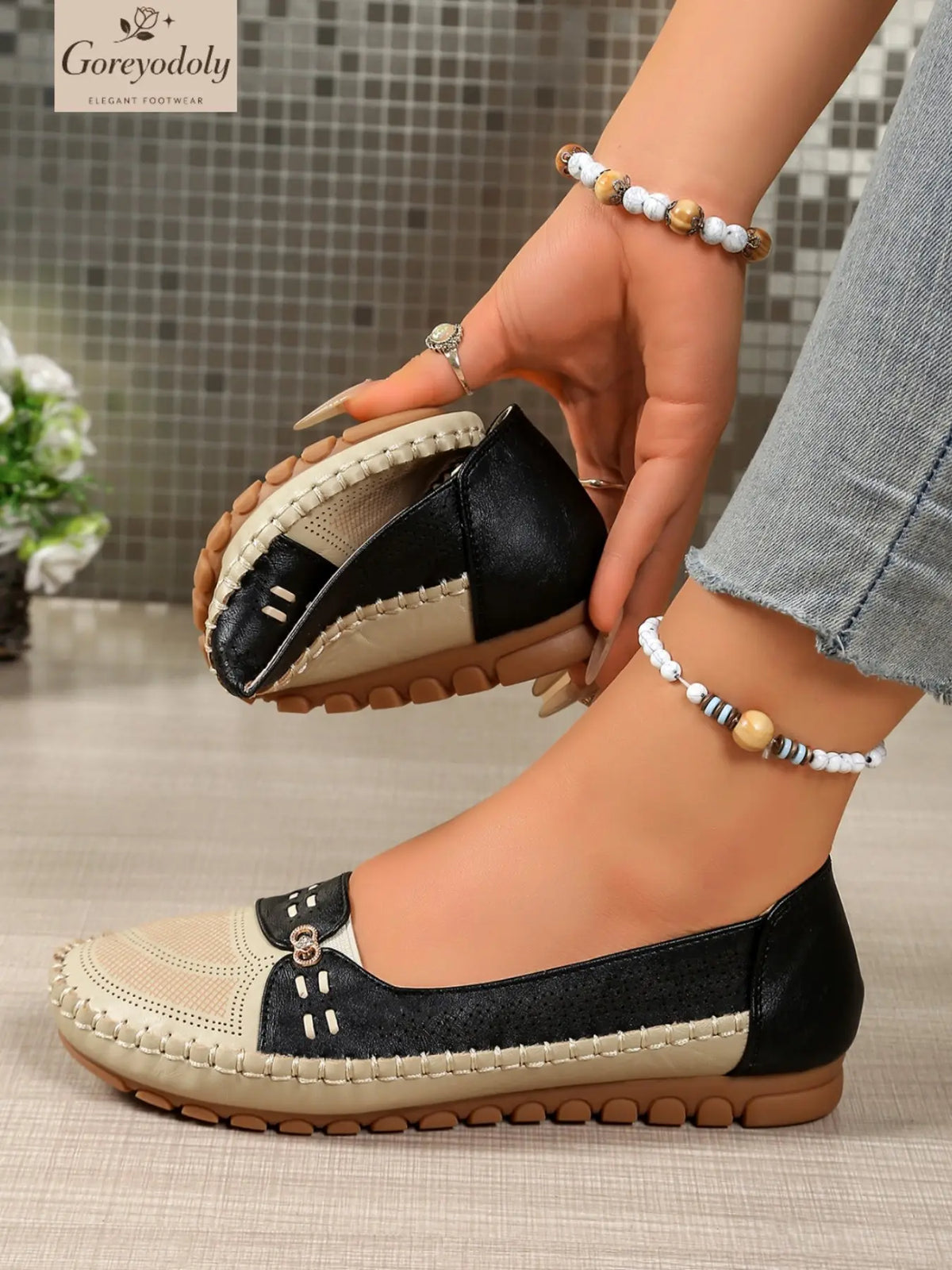 Women's Goreyodoly Elegant Casual Slip-On Flats with Chain Decor