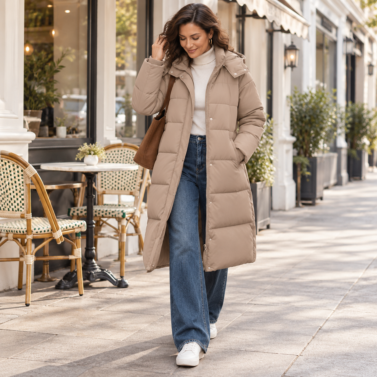 Womens Long Puffer Coat Warm Zip Hooded Winter Coats Jackets