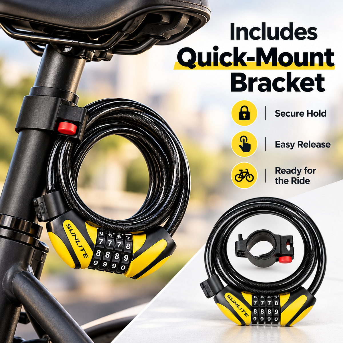 🔒Bike Lock Cable,🚲 4 Feet Bike Cable Lock Basic Self Coiling Kids Bike Lock