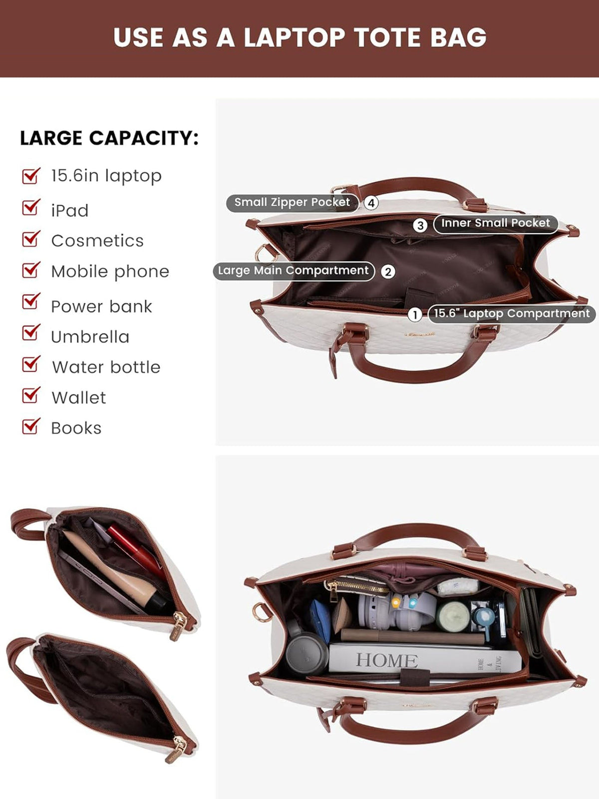 2Pcs Lunch Tote Shoulder Bag, 15.6"