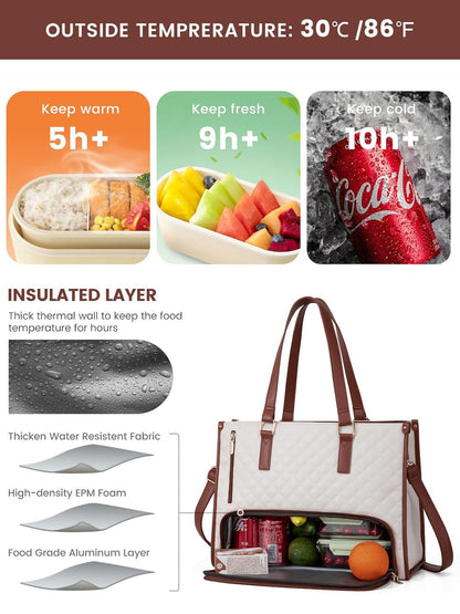 2Pcs Lunch Tote Shoulder Bag, 15.6"