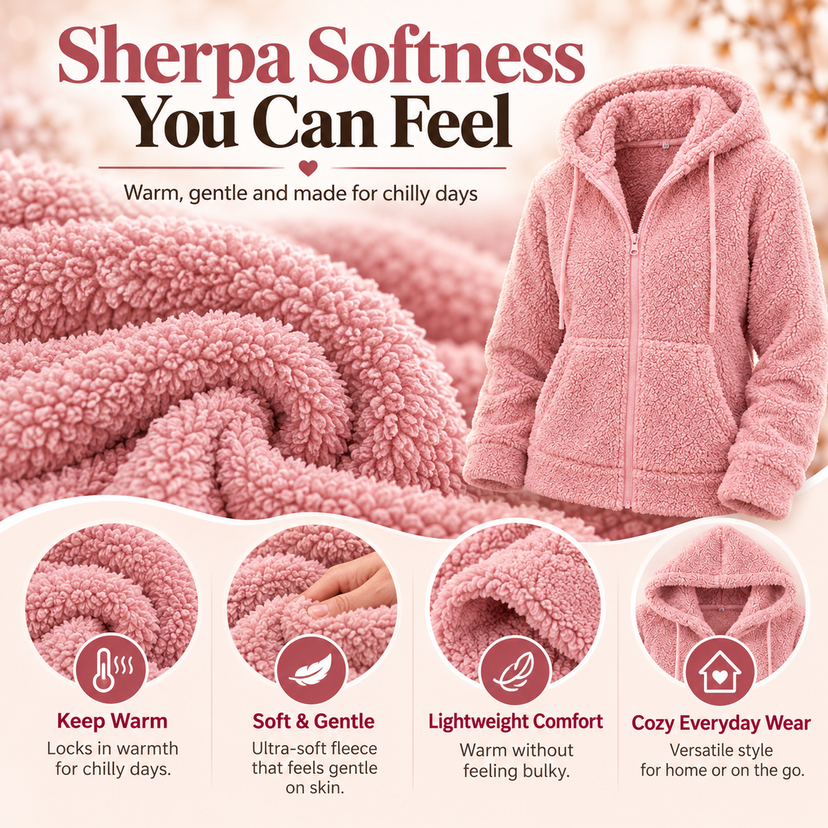 2026 Women’s Cozy Teddy Fleece Hooded Jacket – Warm Zip-Up Plush Cardigan
