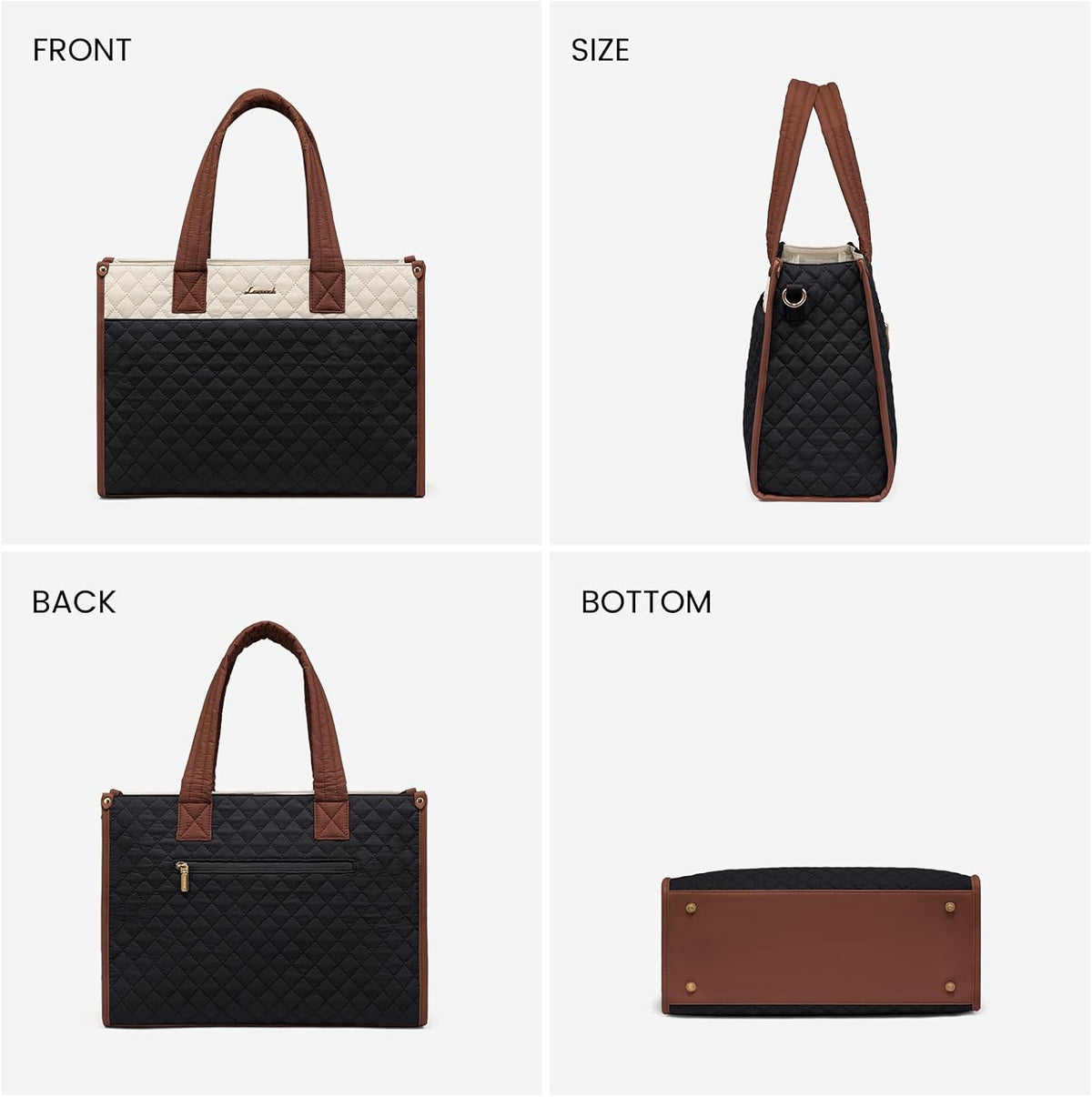 2Pcs Quilted Work Tote Bag, 15.6" 17.3"