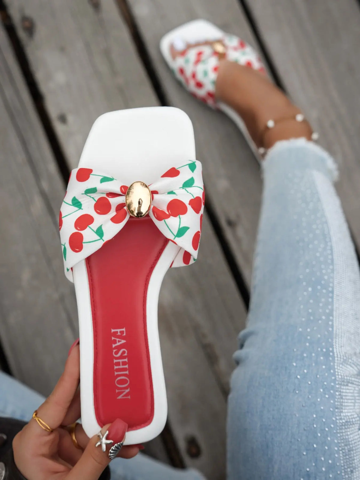 Women's Simple Beach Vacation Slide Flat Sandals, Casual Low Heel Slippers, Square Toe, Medium Width, Fabric Upper, PVC Sole