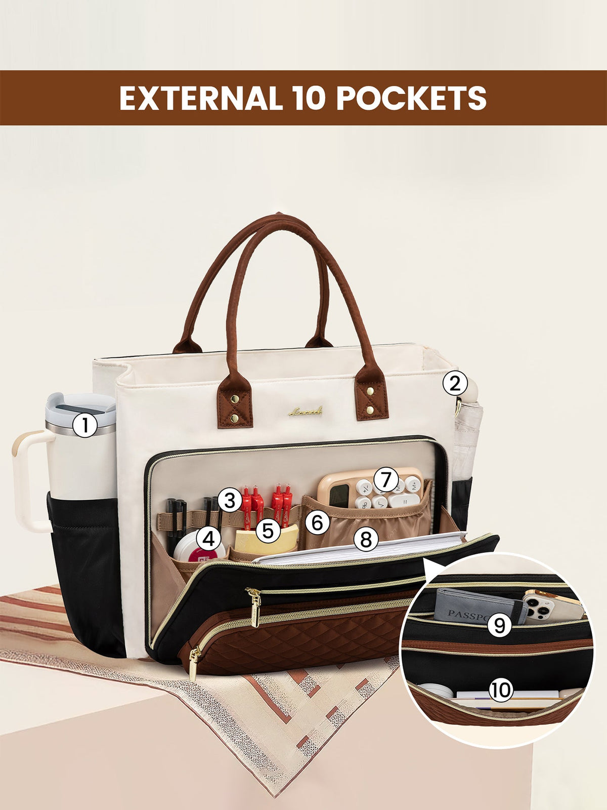 Multi-Pocket Laptop Tote Bag , 15.6" 17.3"