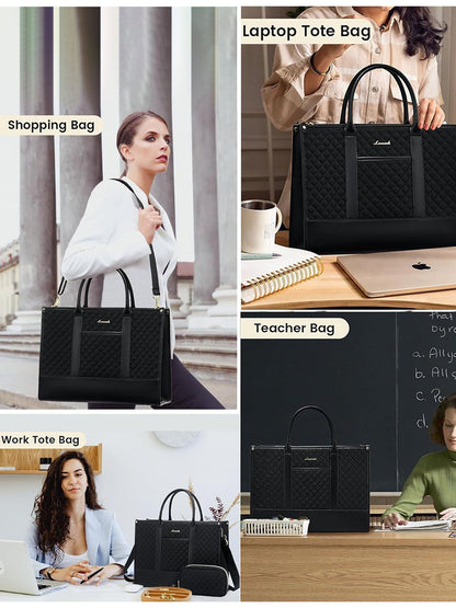 2 Pcs Quilted Laptop Tote Bag, 15.6" 17"