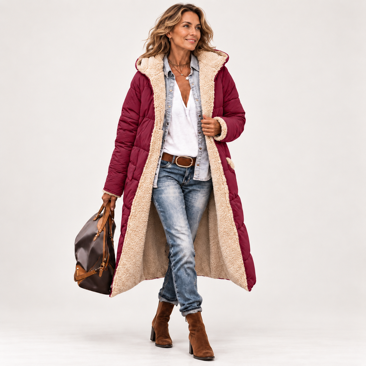Women's Winter Fleece Warm Long Coats Sherpa Faux Fur,Hooded Neck,Long Sleeve,Zip Up Pockets,Oversized Loose Fit,Trendy Puffer Down Jacket,Fall Fashion Clothing