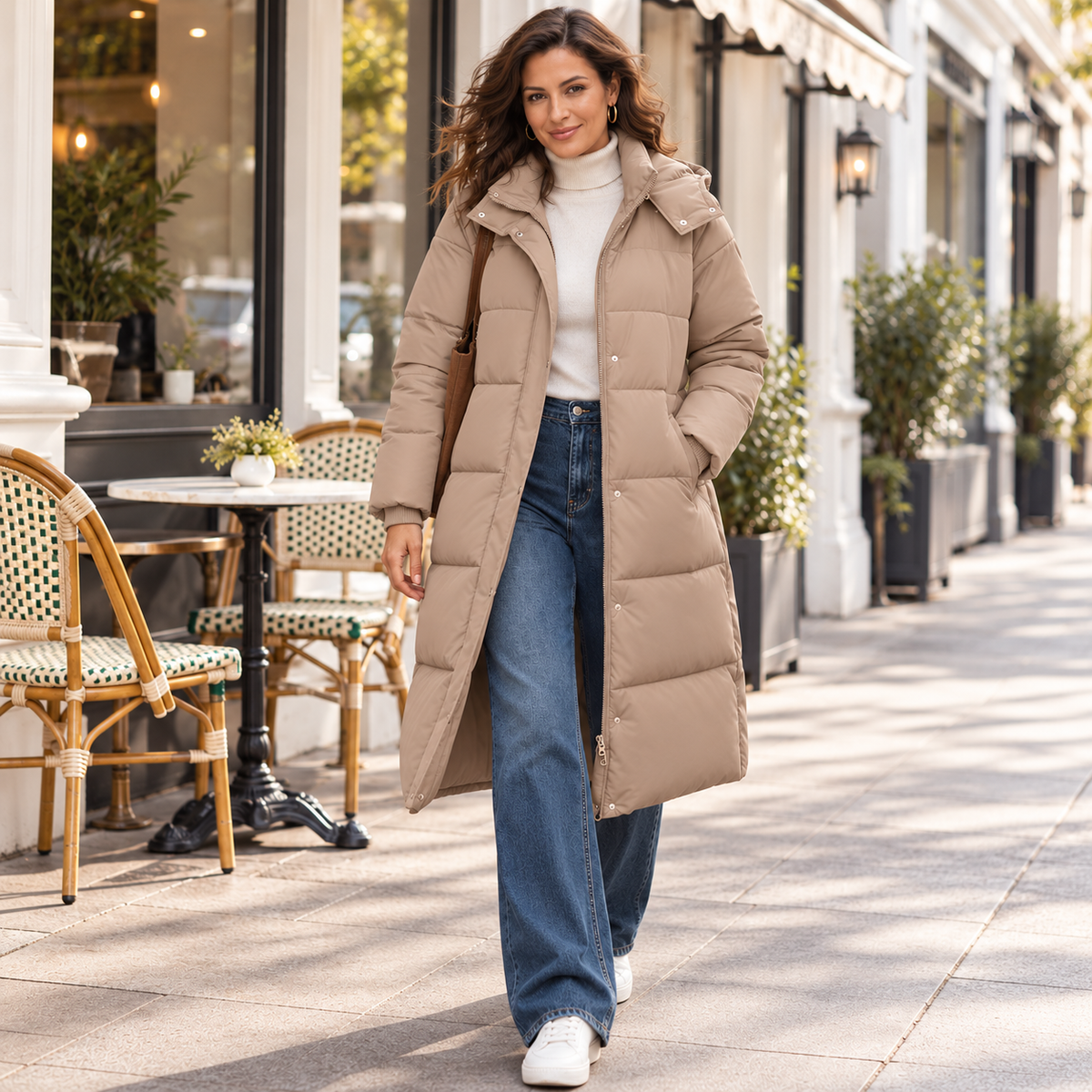 Womens Long Puffer Coat Warm Zip Hooded Winter Coats Jackets