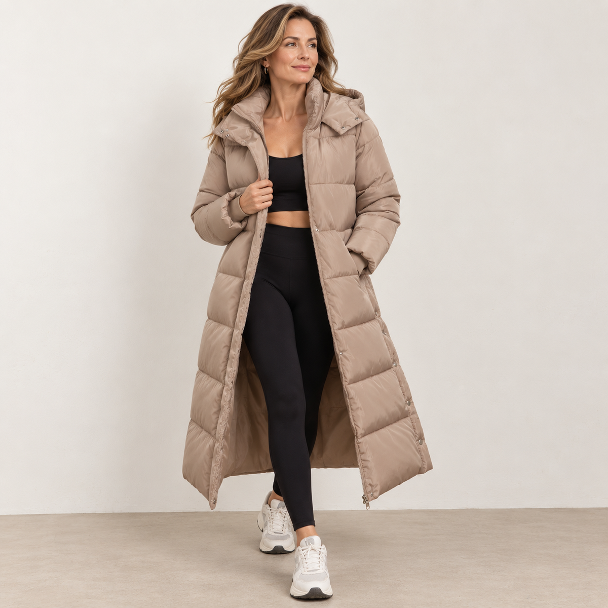 Womens Long Puffer Coat Warm Zip Hooded Winter Coats Jackets