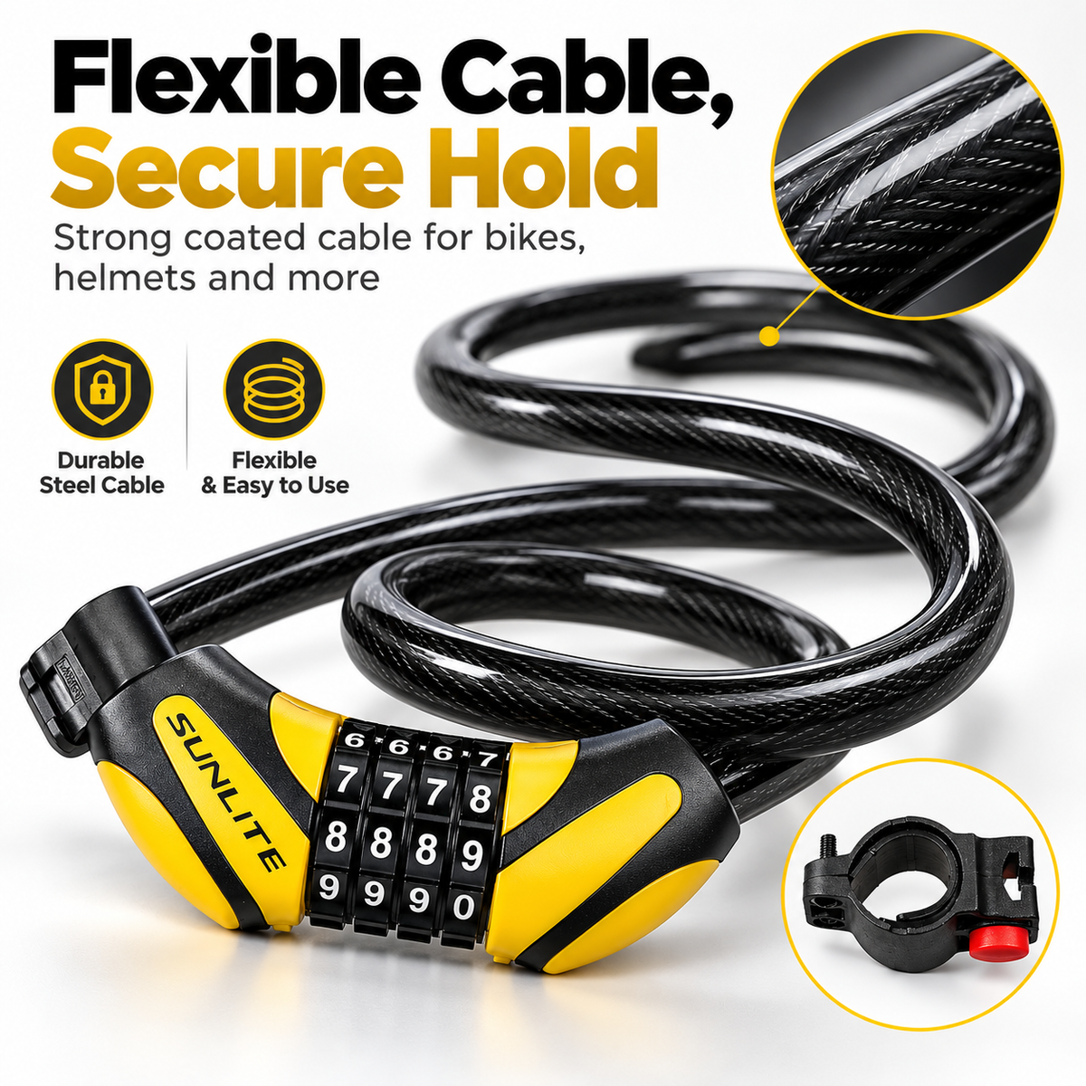 🔒Bike Lock Cable,🚲 4 Feet Bike Cable Lock Basic Self Coiling Kids Bike Lock