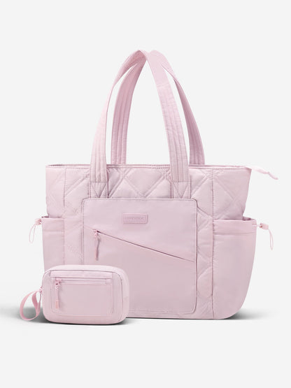 2Pcs Quilted Puffer Tote Bag, 15.6" 17.3"