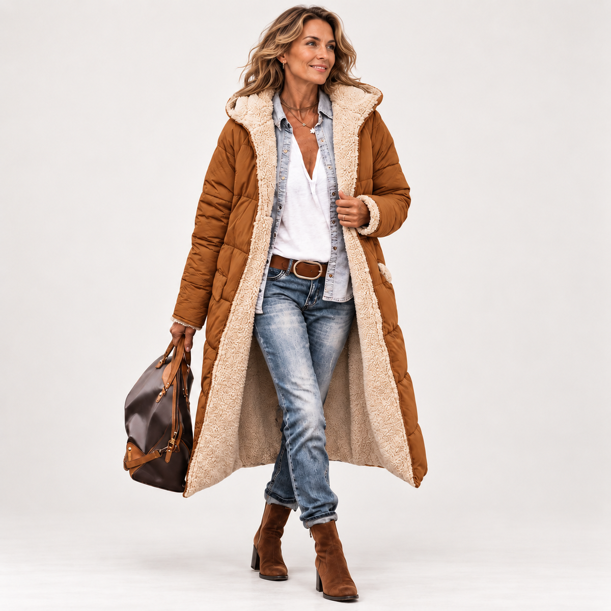 Women's Winter Fleece Warm Long Coats Sherpa Faux Fur,Hooded Neck,Long Sleeve,Zip Up Pockets,Oversized Loose Fit,Trendy Puffer Down Jacket,Fall Fashion Clothing