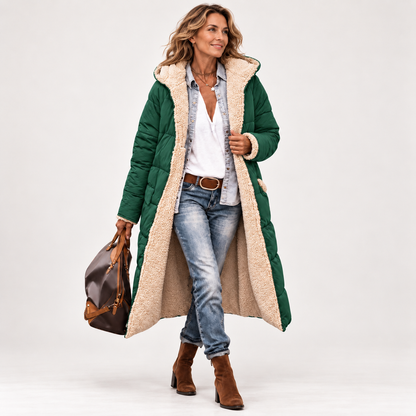 Women's Winter Fleece Warm Long Coats Sherpa Faux Fur,Hooded Neck,Long Sleeve,Zip Up Pockets,Oversized Loose Fit,Trendy Puffer Down Jacket,Fall Fashion Clothing
