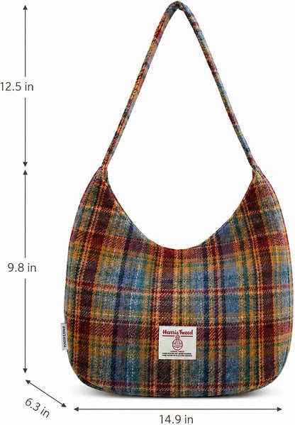 Tweed Plaid Patchwork Hobo Bag