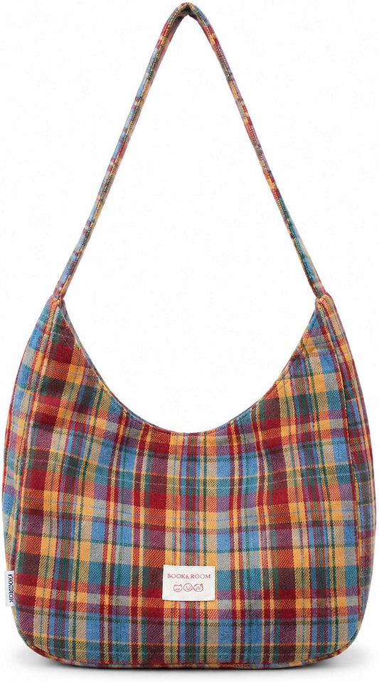 Tweed Plaid Patchwork Hobo Bag