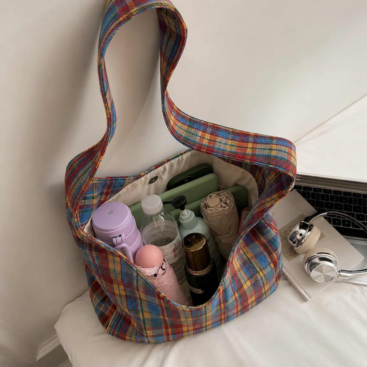Tweed Plaid Patchwork Hobo Bag