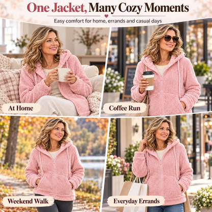 2026 Women’s Cozy Teddy Fleece Hooded Jacket – Warm Zip-Up Plush Cardigan