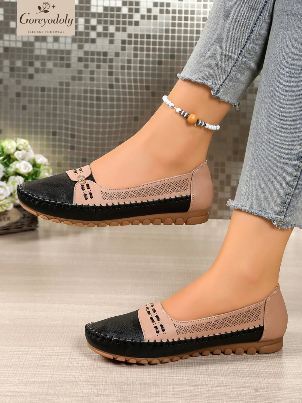 Women's Goreyodoly Elegant Casual Slip-On Flats with Chain Decor