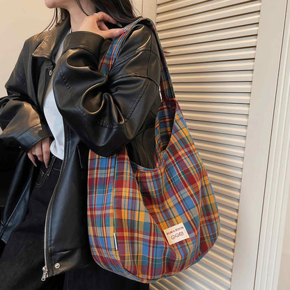 Tweed Plaid Patchwork Hobo Bag