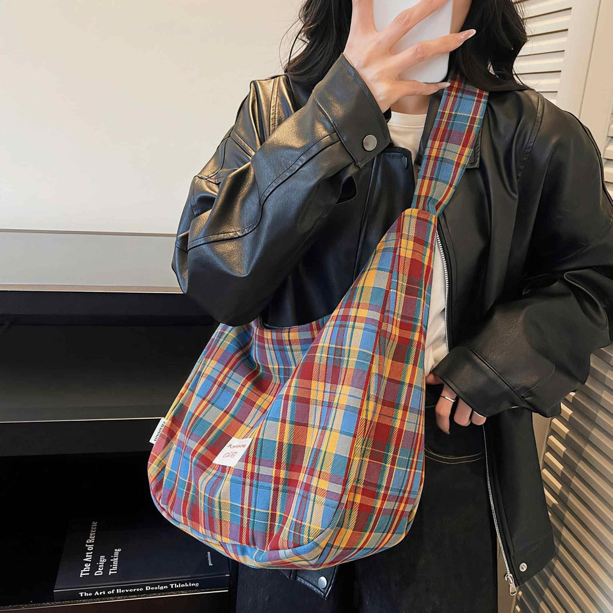 Tweed Plaid Patchwork Hobo Bag