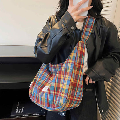 Tweed Plaid Patchwork Hobo Bag