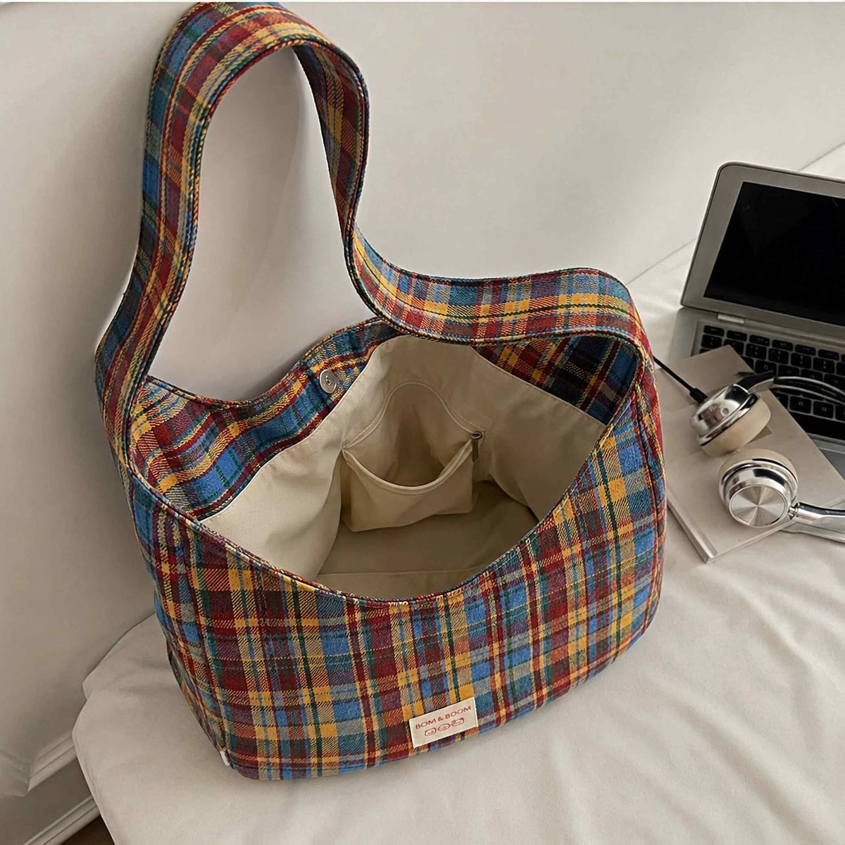 Tweed Plaid Patchwork Hobo Bag