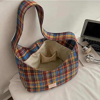 Tweed Plaid Patchwork Hobo Bag