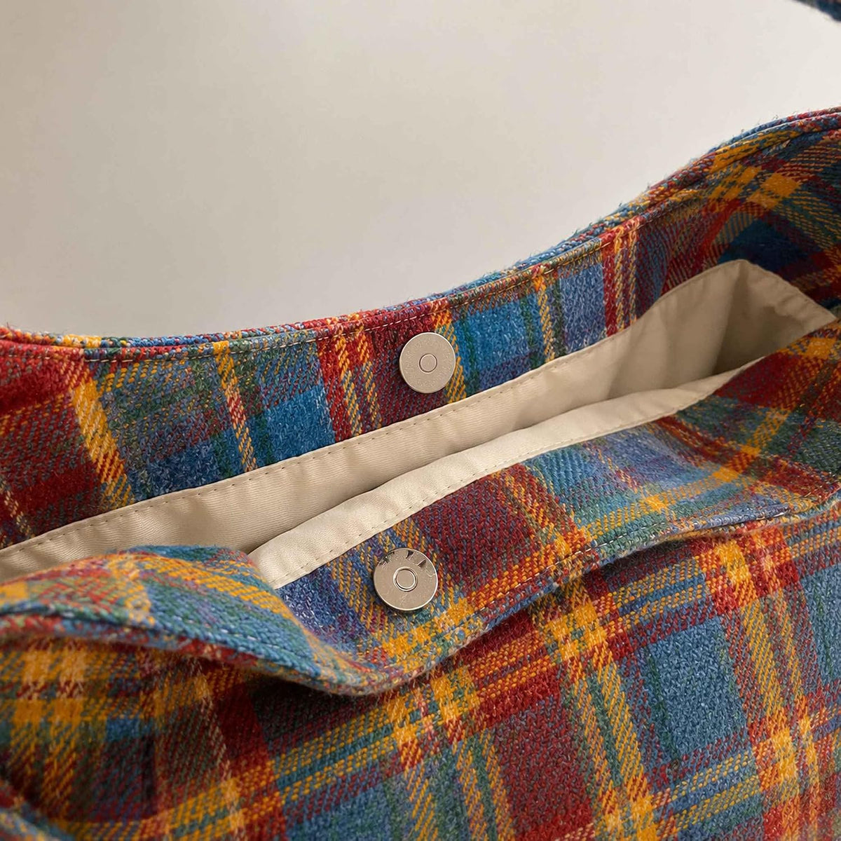 Tweed Plaid Patchwork Hobo Bag