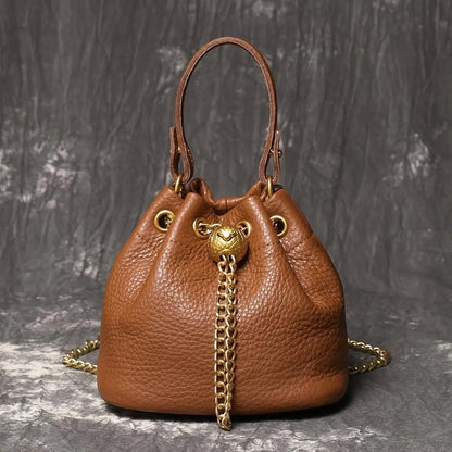 Genuine Bovine Cowhide Women's Mini Bucket Handbag
