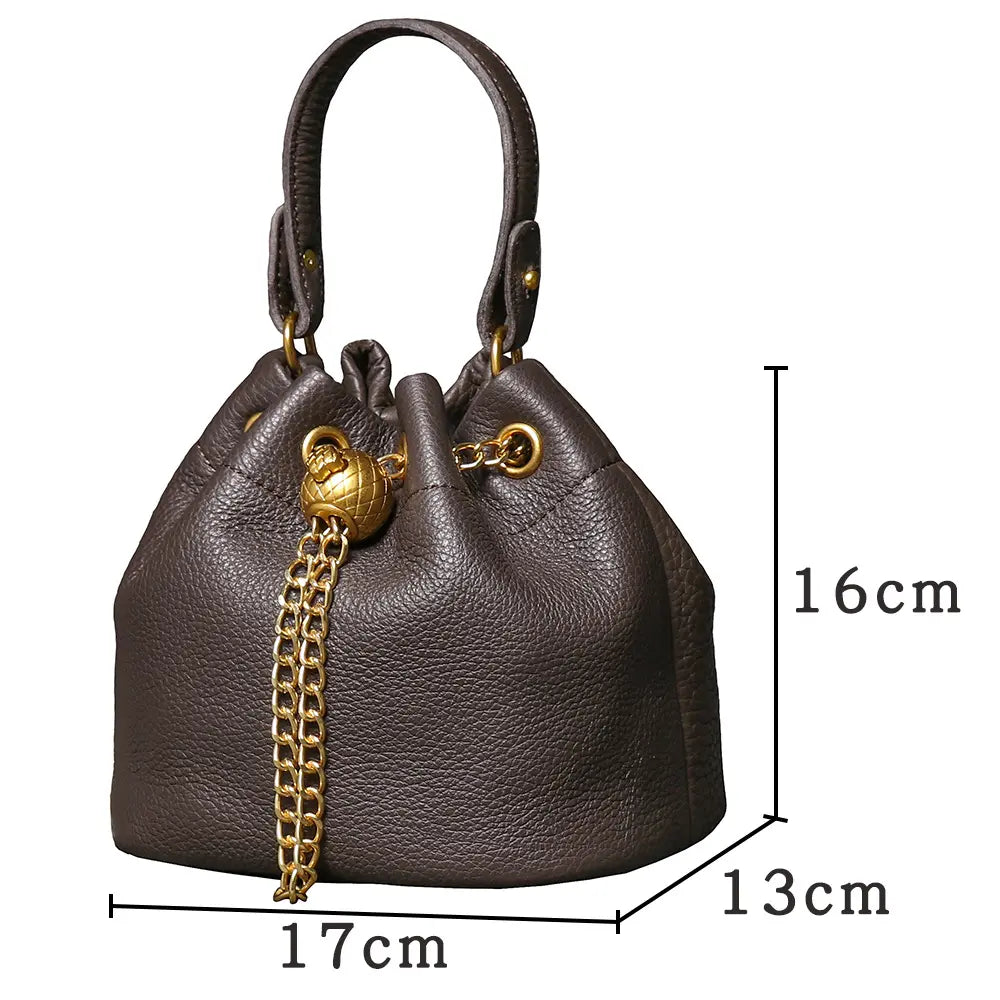 Genuine Bovine Cowhide Women's Mini Bucket Handbag
