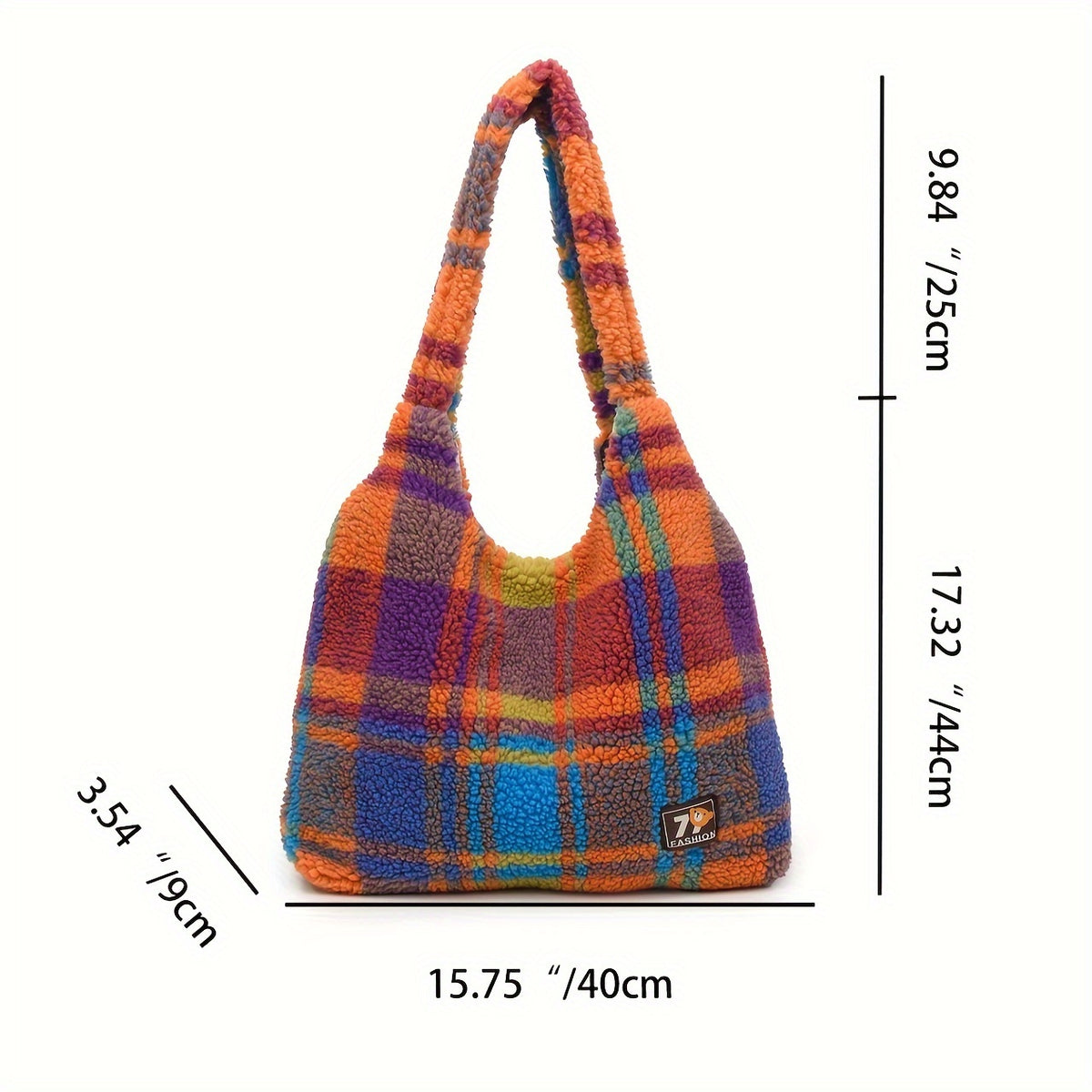 Colorful Checkered Plush Tote Bag
