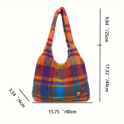 Colorful Checkered Plush Tote Bag