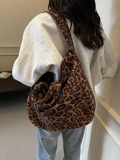Women's Large-Capacity Leopard Corduroy Tote Bag