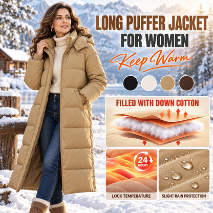 Womens Long Puffer Coat Warm Zip Hooded Winter Coats Jackets