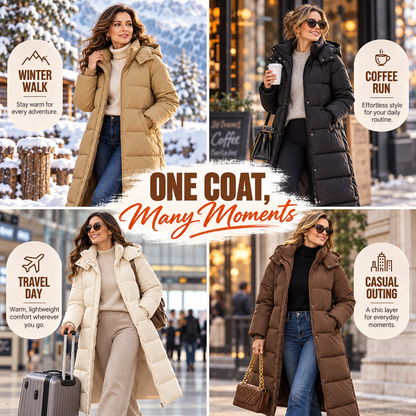 Womens Long Puffer Coat Warm Zip Hooded Winter Coats Jackets