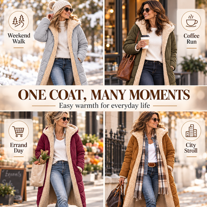 Women's Winter Fleece Warm Long Coats Sherpa Faux Fur,Hooded Neck,Long Sleeve,Zip Up Pockets,Oversized Loose Fit,Trendy Puffer Down Jacket,Fall Fashion Clothing
