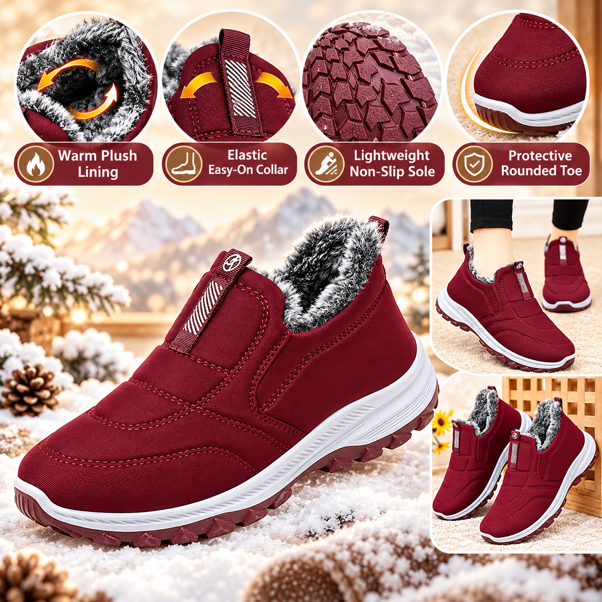 2026 New Arrival – Women’s Warm Fur-Lined Snow Boots | Lightweight Waterproof Slip-On Ankle Boots for Fall & Winter