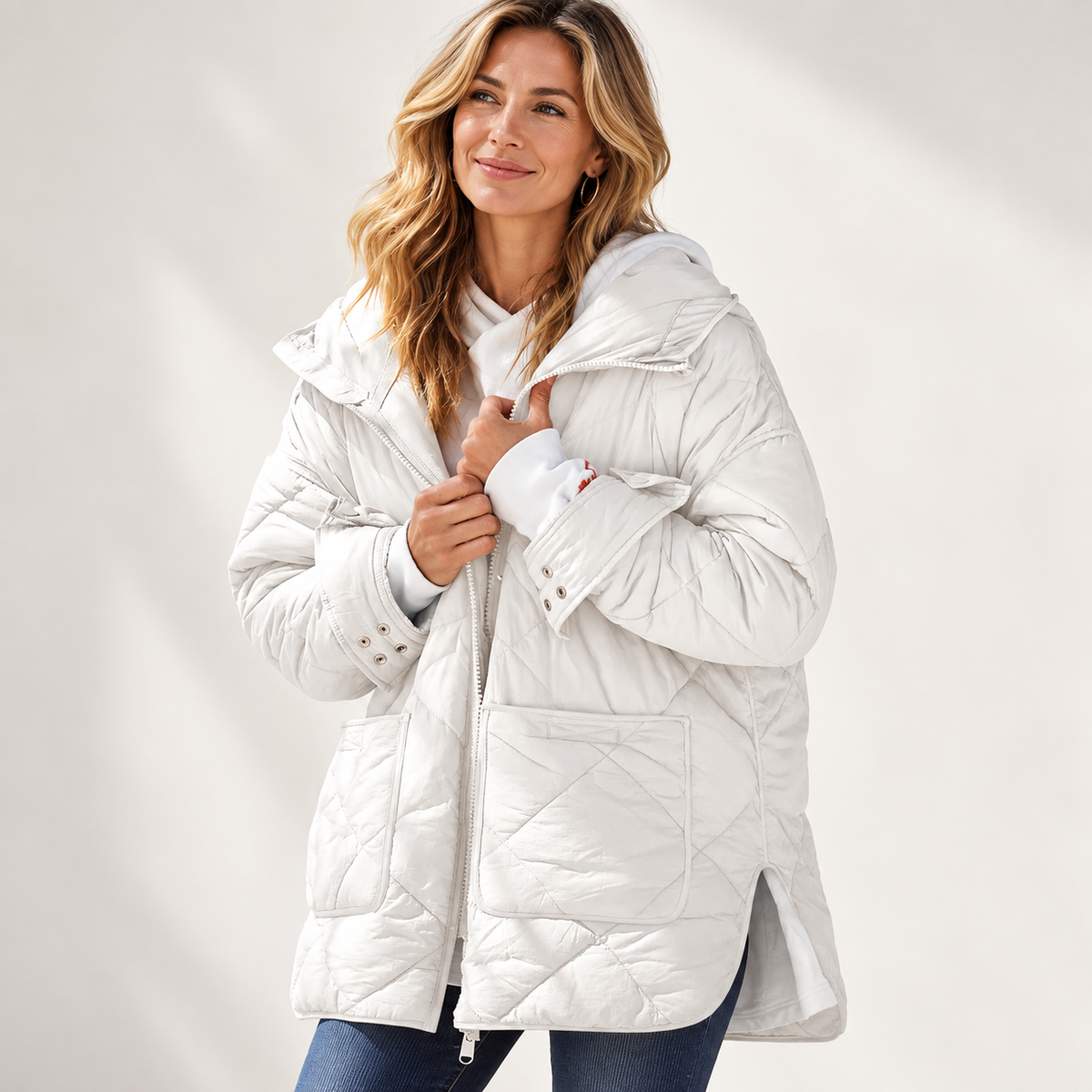 Womens Quilted Puffer Jacket Hooded Winter Coat Lightweight Jacket