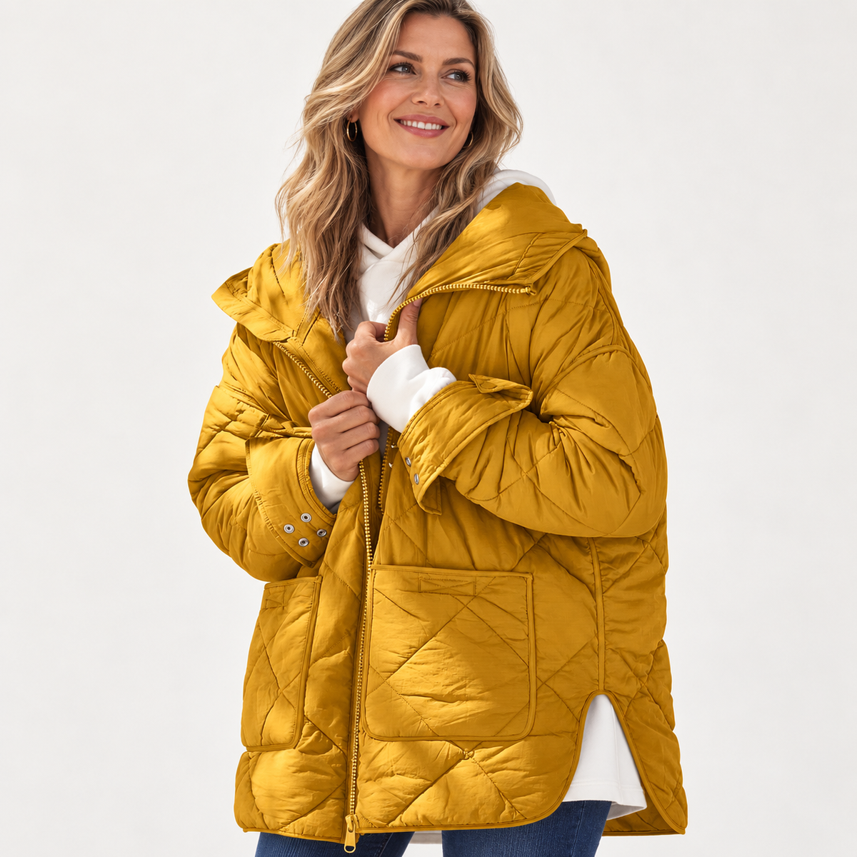 Womens Quilted Puffer Jacket Hooded Winter Coat Lightweight Jacket