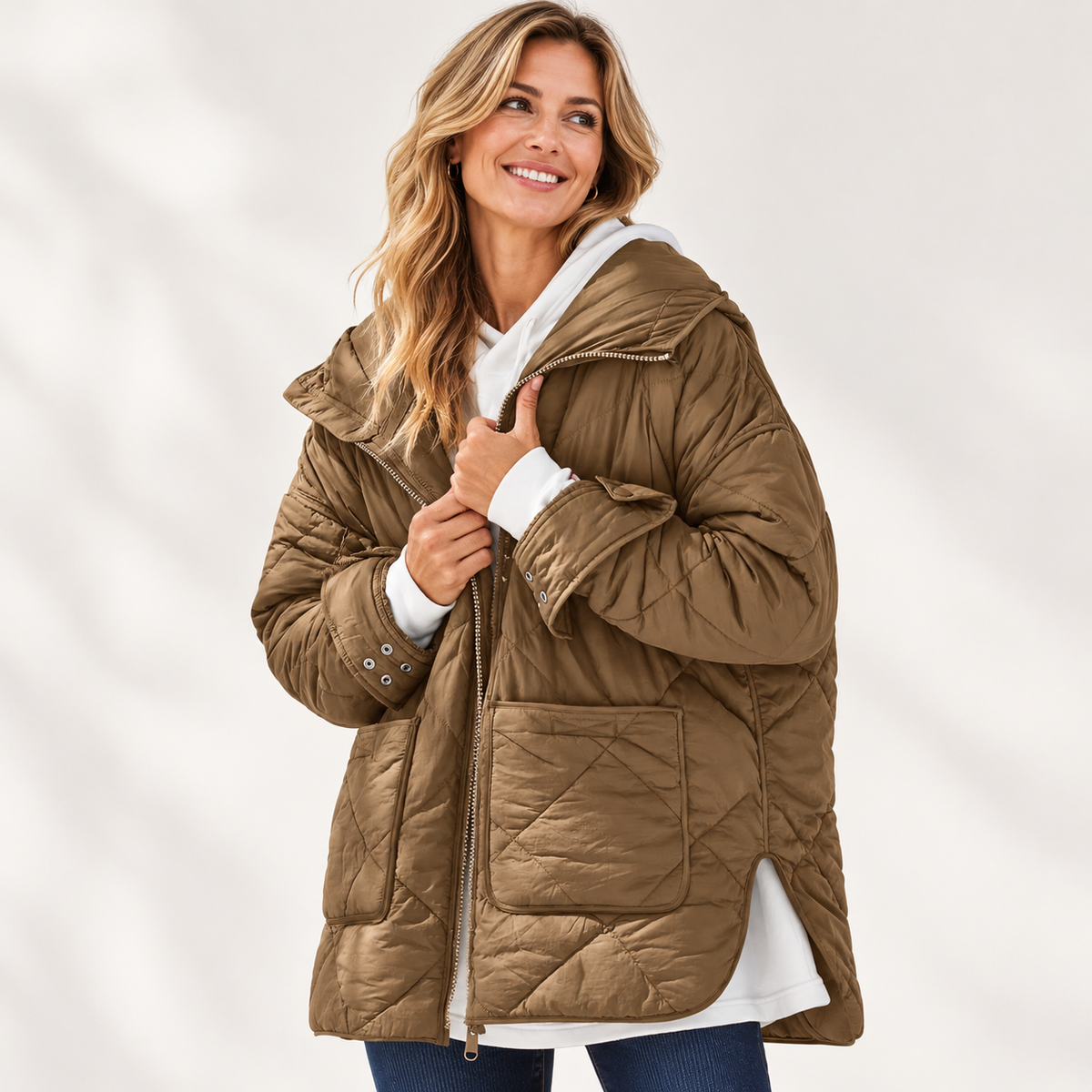 Womens Quilted Puffer Jacket Hooded Winter Coat Lightweight Jacket