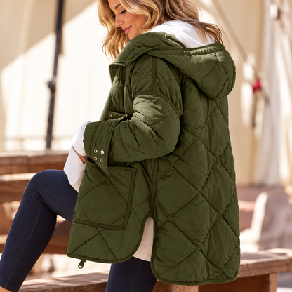 Womens Quilted Puffer Jacket Hooded Winter Coat Lightweight Jacket
