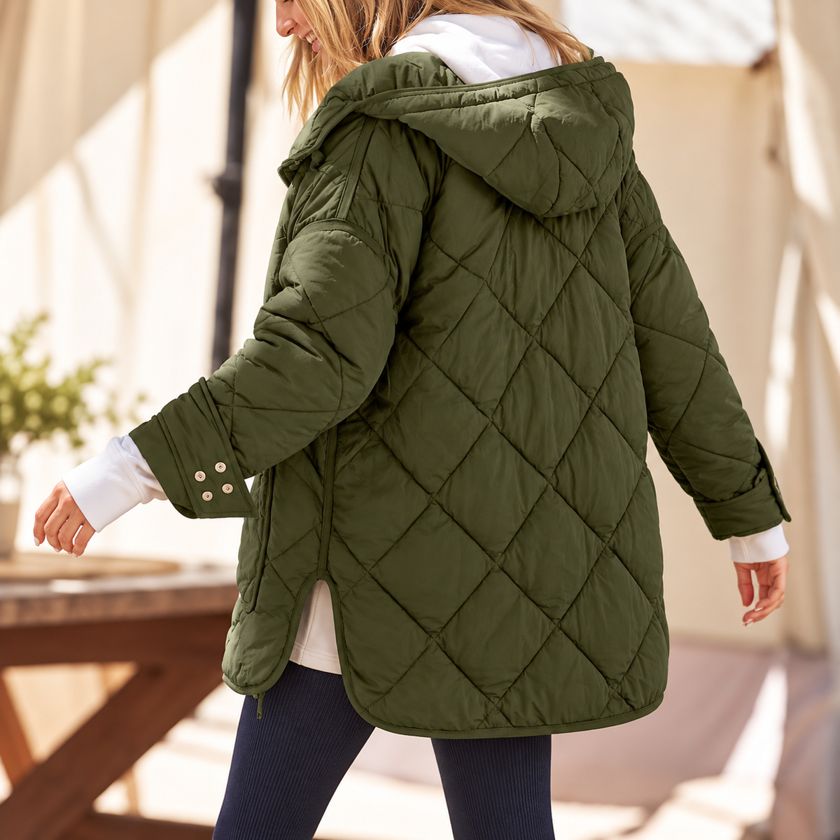 Womens Quilted Puffer Jacket Hooded Winter Coat Lightweight Jacket